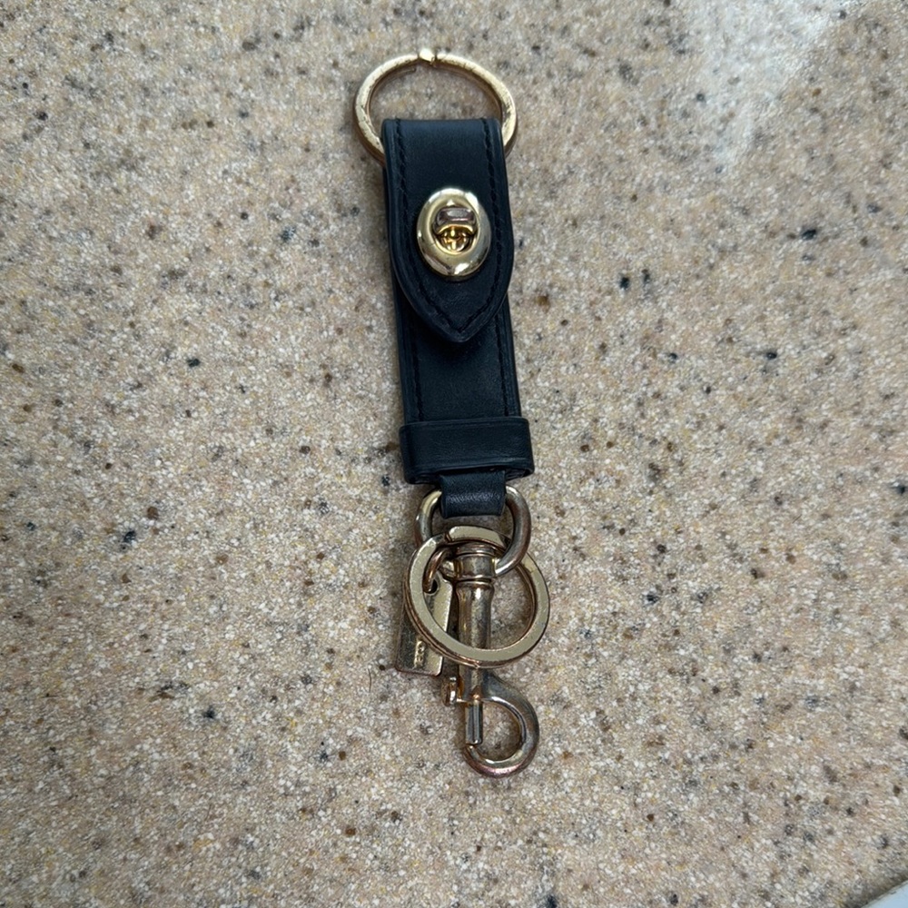 Coach Black Leather Key Holder with Gold Accents